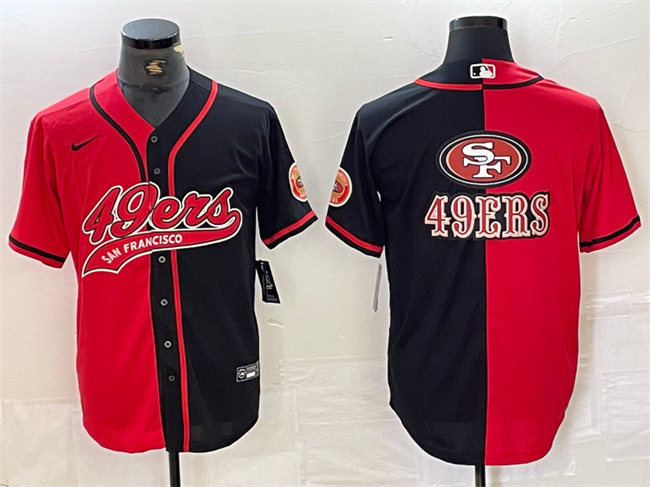 Men's San Francisco 49ers Red/Black Split Team Big Logo With Patch Cool Base Stitched Baseball Jersey